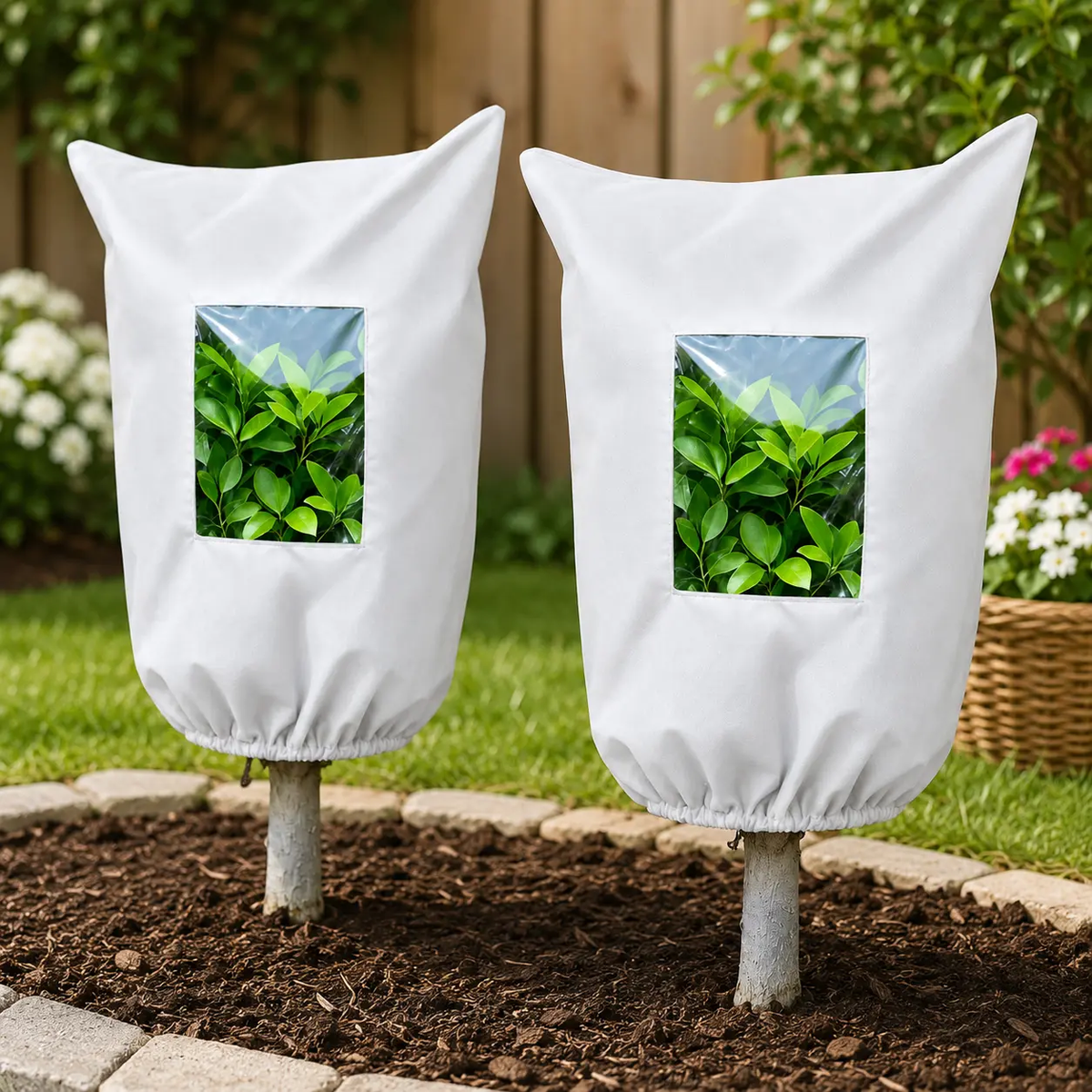 Plant Frost Protection Cover Breathable Reusable Cover for Shrubs, Pots & Young Trees