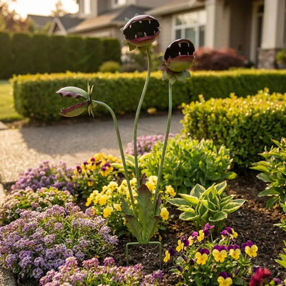 Whimsical Metal Carnivorous Plant Garden Stake