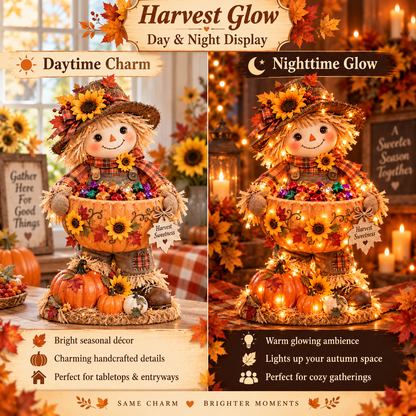 Harvest Glow Lighted Scarecrow Candy Bowl