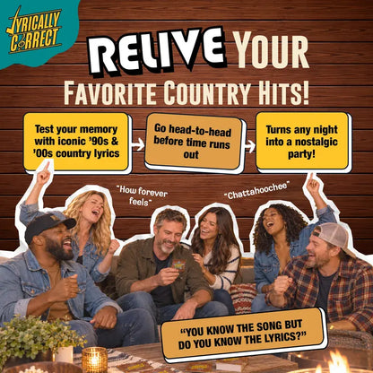 Lyrically Correct Boots & Ballads 90s and 2000s Country Music Trivia Card Game, 150 Cards