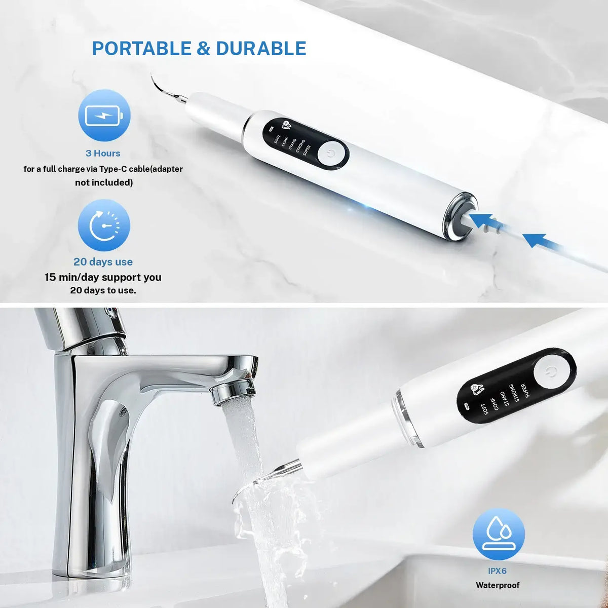 Ultrasonic Plaque and Tartar Remover, Professional Teeth Cleaning Kit (7-Piece Set) Safe and Gentle