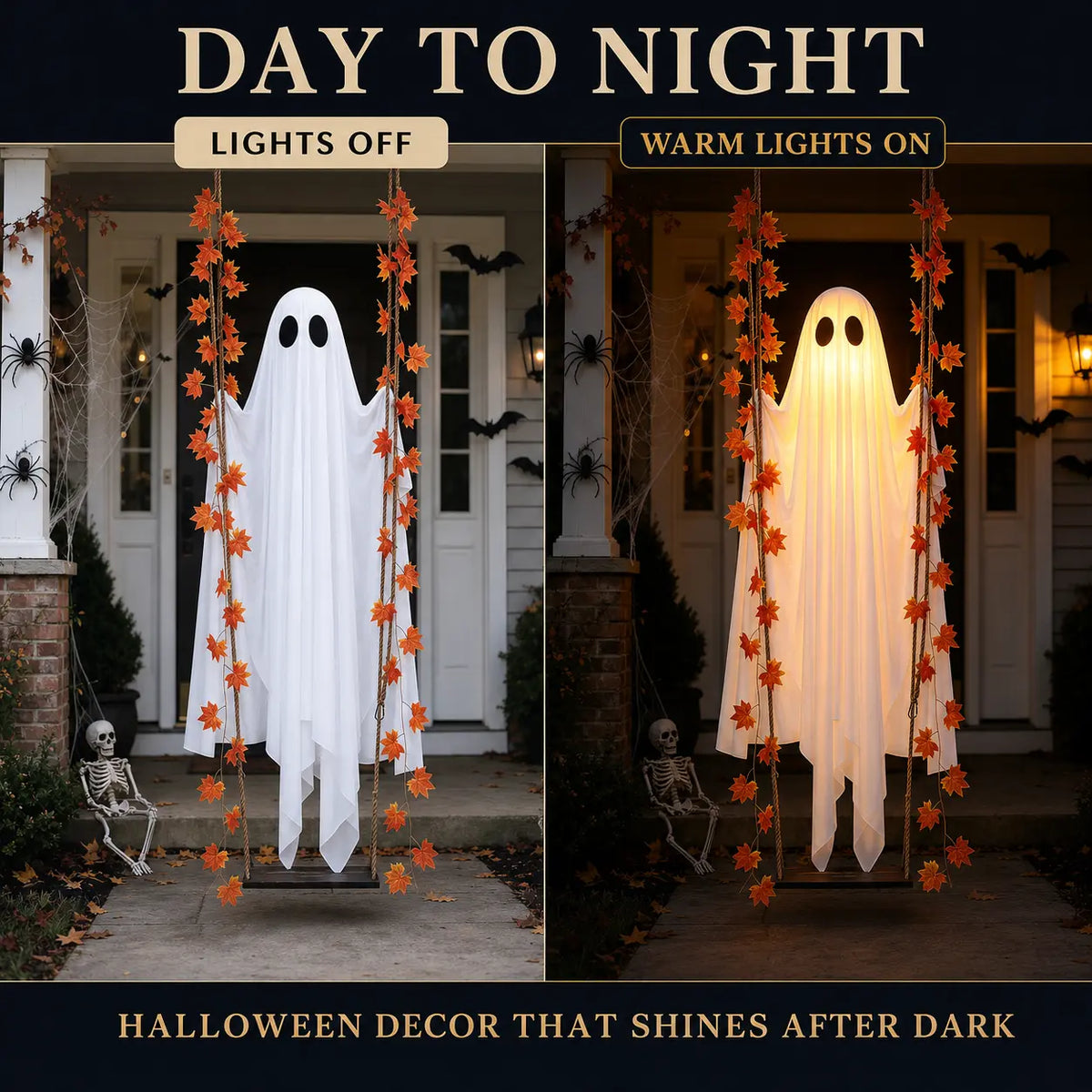 Halloween Light-Up Hanging Swing Ghost Spooky Porch & Yard Decoration