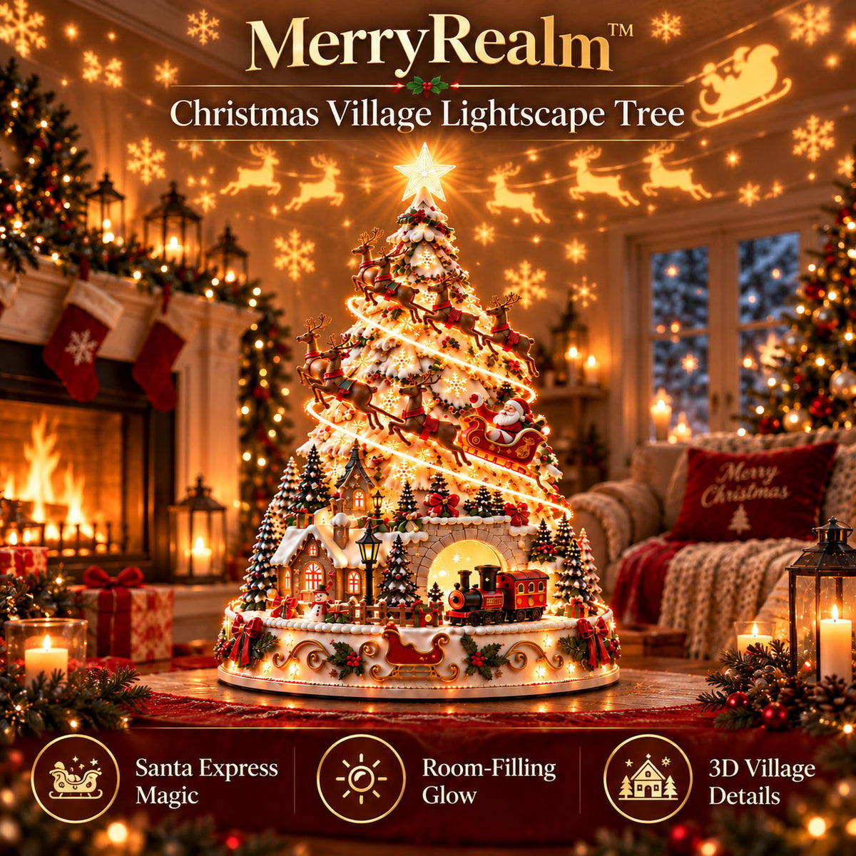 60, Christmas Village Projection Centerpiece 4 Themed Villages