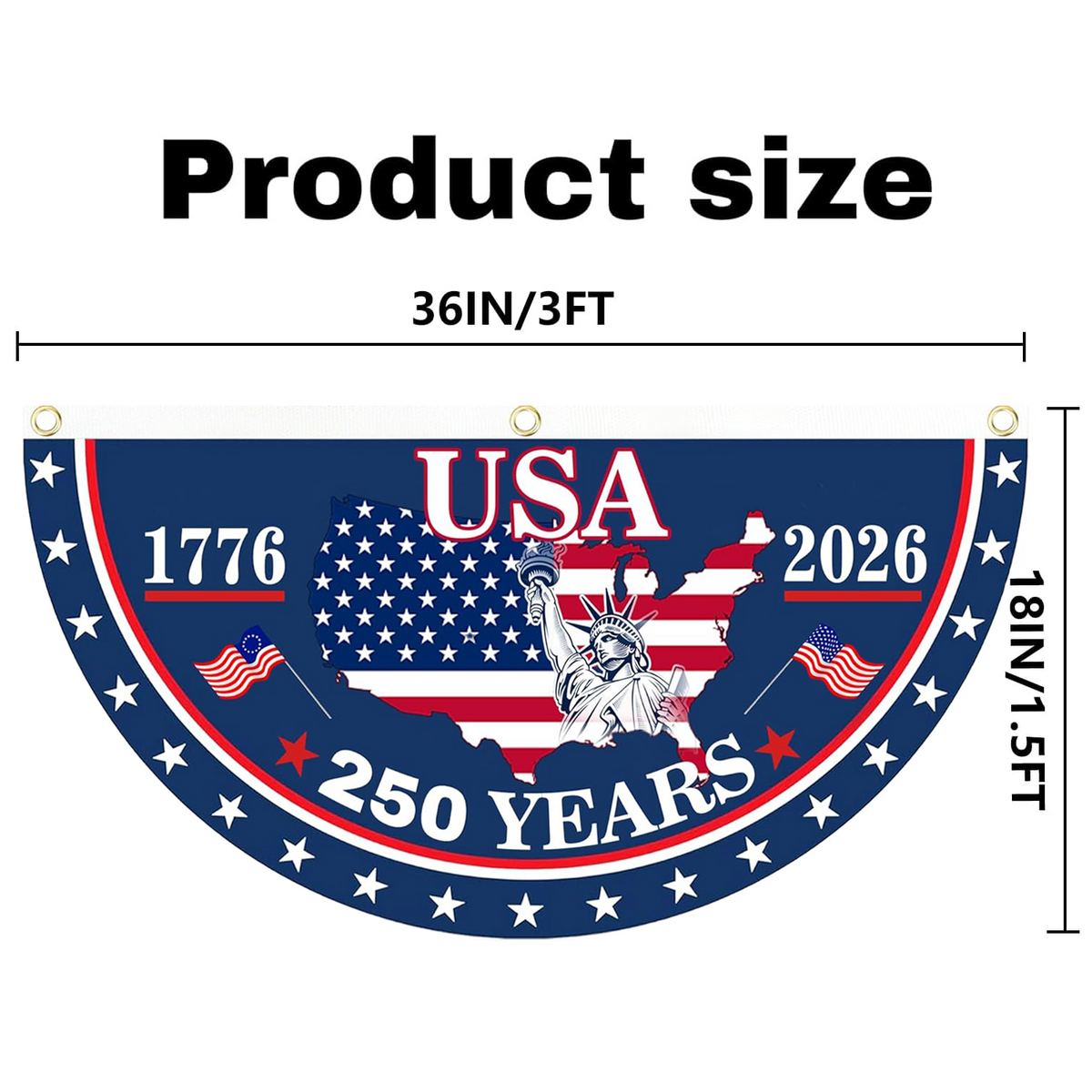 America 250th Birthday Semicircular Flag Banner 1776 2026 Patriotic Bunting