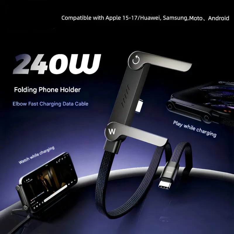 2-in-1 Invisible Holder Charger Cable 240W Fast Charging Cord with Built-In Phone Stand
