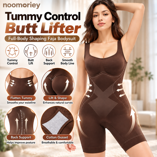 Tummy Control Butt-Lifting Faja Bodysuit Full-Body Shaper with Back Support & Cotton Gusset