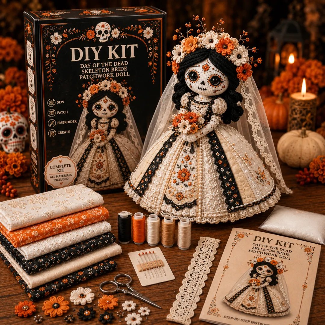 Halloween DIY Sewing Craft Kit Patchwork Hand-Stitching Set for Festive Home Decor