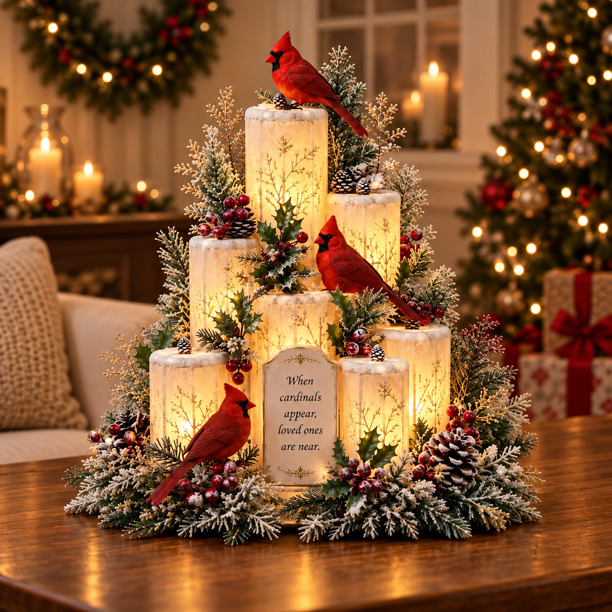 Christmas Reindeer Candle Centerpiece Peace, Joy & Love Holiday Table Decor