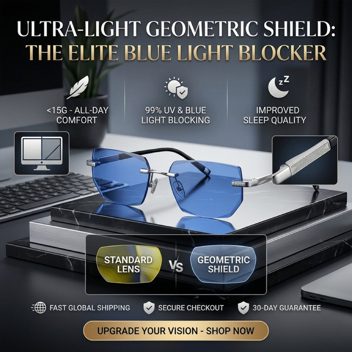 Intelligent Auto-Focus Zoom Glasses - Blue Light Blocking & Anti-Eye Strain Rimless Eyewear