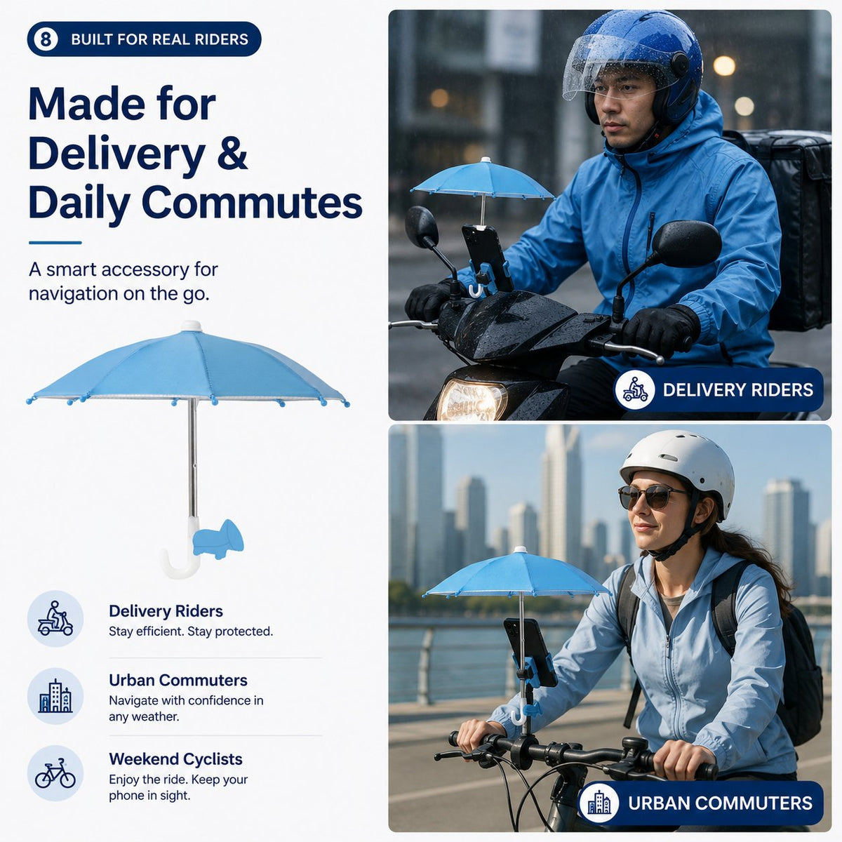 Mini Sun/Rain Umbrella for Motorcycle & Bicycle Phone MountShade Your Screen. Save Your Battery