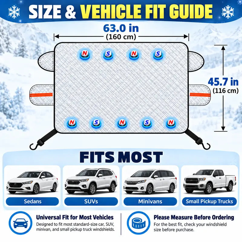 Magnetic Car Windshield Snow Cover 3-Layer Frost & Snow Protector with Side Mirror Covers