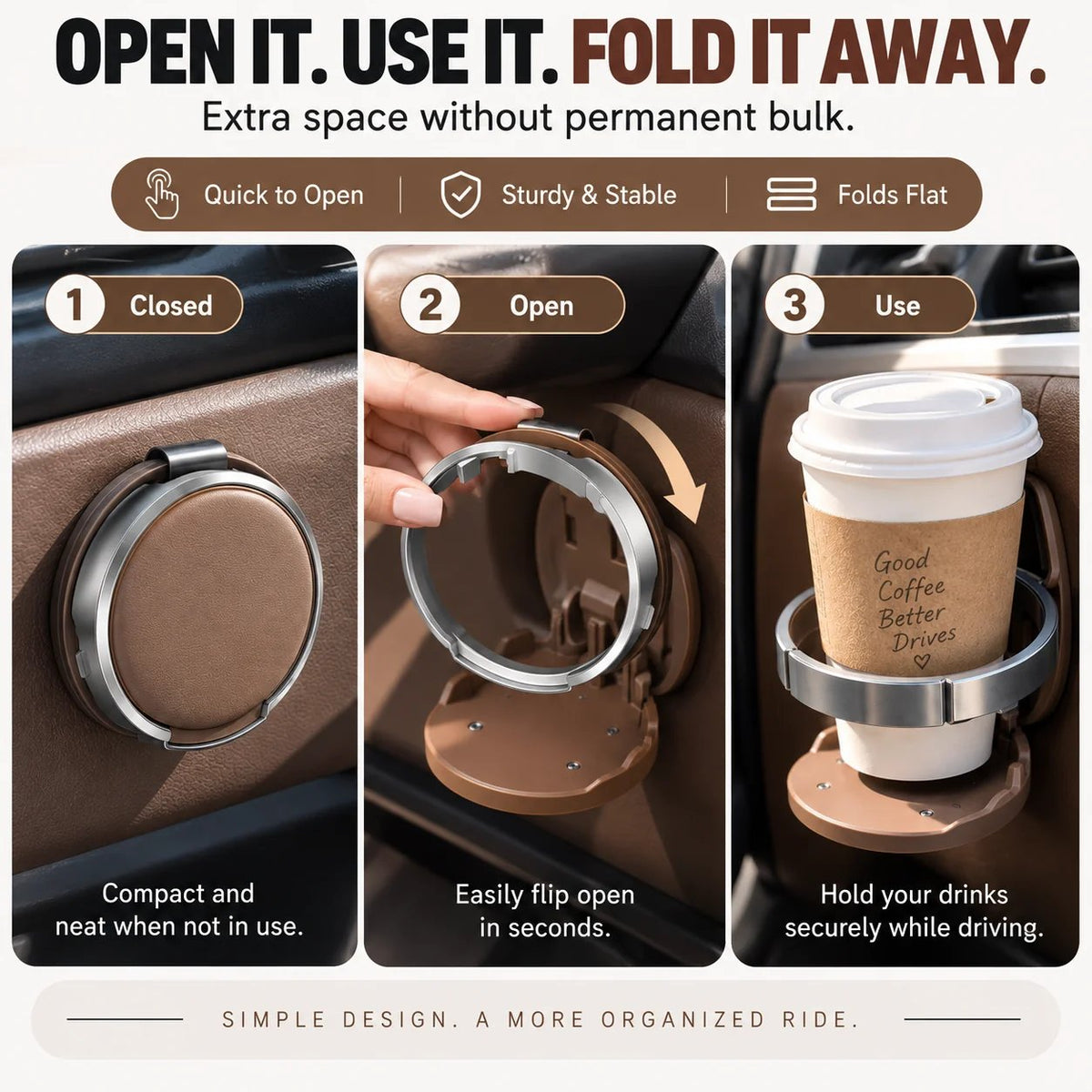 Foldable Car Cup Holder Extra Drink Space Without the Bulk