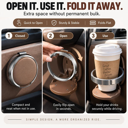 Foldable Car Cup Holder Extra Drink Space Without the Bulk