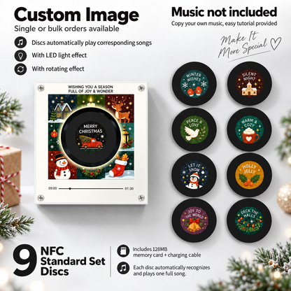 Christmas NFC Music Player Turn Your Fridge Into a Holiday Jukebox. with 9 Vinyl Style Discs and USB C