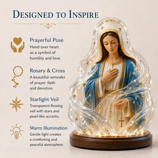 Our Lady of Starlight Illuminated Prayer Statue | Religious Decor & Faith Gift