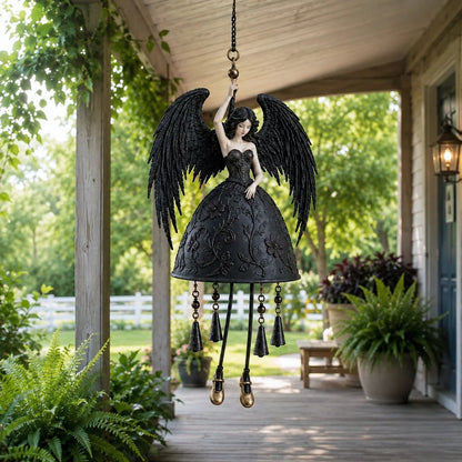 Dark Angel Gothic Wind Chime Black-Wing Outdoor Garden, Porch & Patio Decor