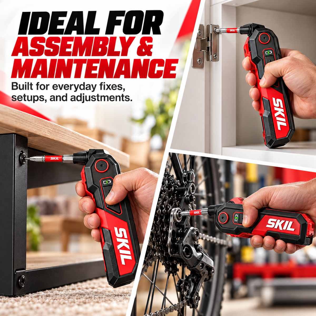 Rechargeable Powered Folding Hex Key 3-Angle Electric Driver with 11-Piece Bit Set
