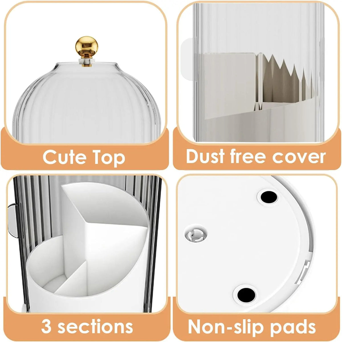 360° Rotating Makeup Brush Organizer – Clear Acrylic Cosmetic Storage Holder with Dust-Proof Lid