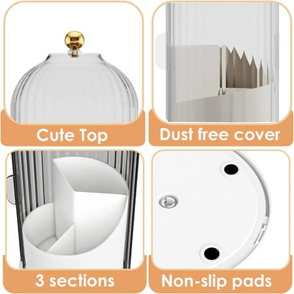 360° Rotating Makeup Brush Organizer – Clear Acrylic Cosmetic Storage Holder with Dust-Proof Lid