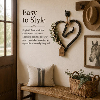 Rustic Horse Heart Wall Decor with Greenery Farmhouse Equestrian Home Accent
