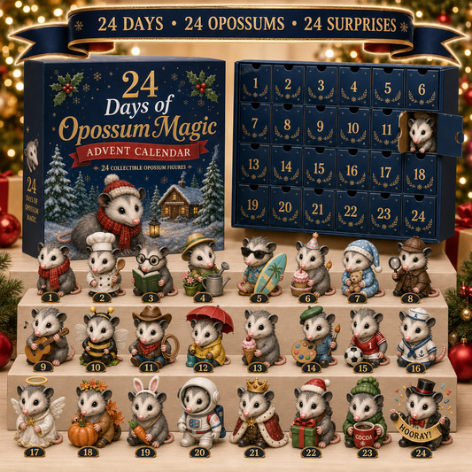 24 Day Christmas Opossum Advent Calendar, 24 Collectible Opossum Holiday Surprises Countdown Decor