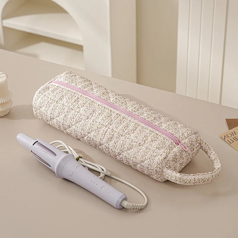 Quilted Multi Purpose Storage Bag, Portable Zipper Cosmetic Makeup Pouch with Handle