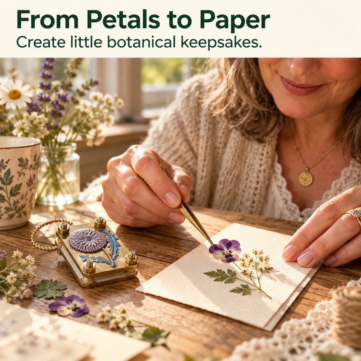 Mini Brass Flower Press Pocket-Sized Botanical Keepsakes