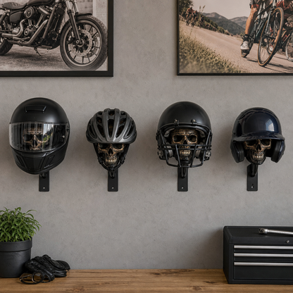 Motorcycle Skull Helmet Holder Garage Display Wall Mount