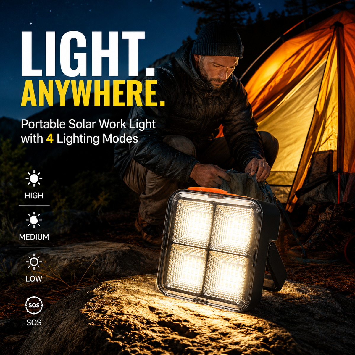 Portable Solar Work Light with 4 Lighting Modes