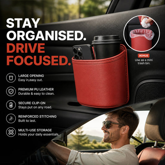 Leather Car Door Cup Holder Wide mouth opening, easy reach for drinks & phone