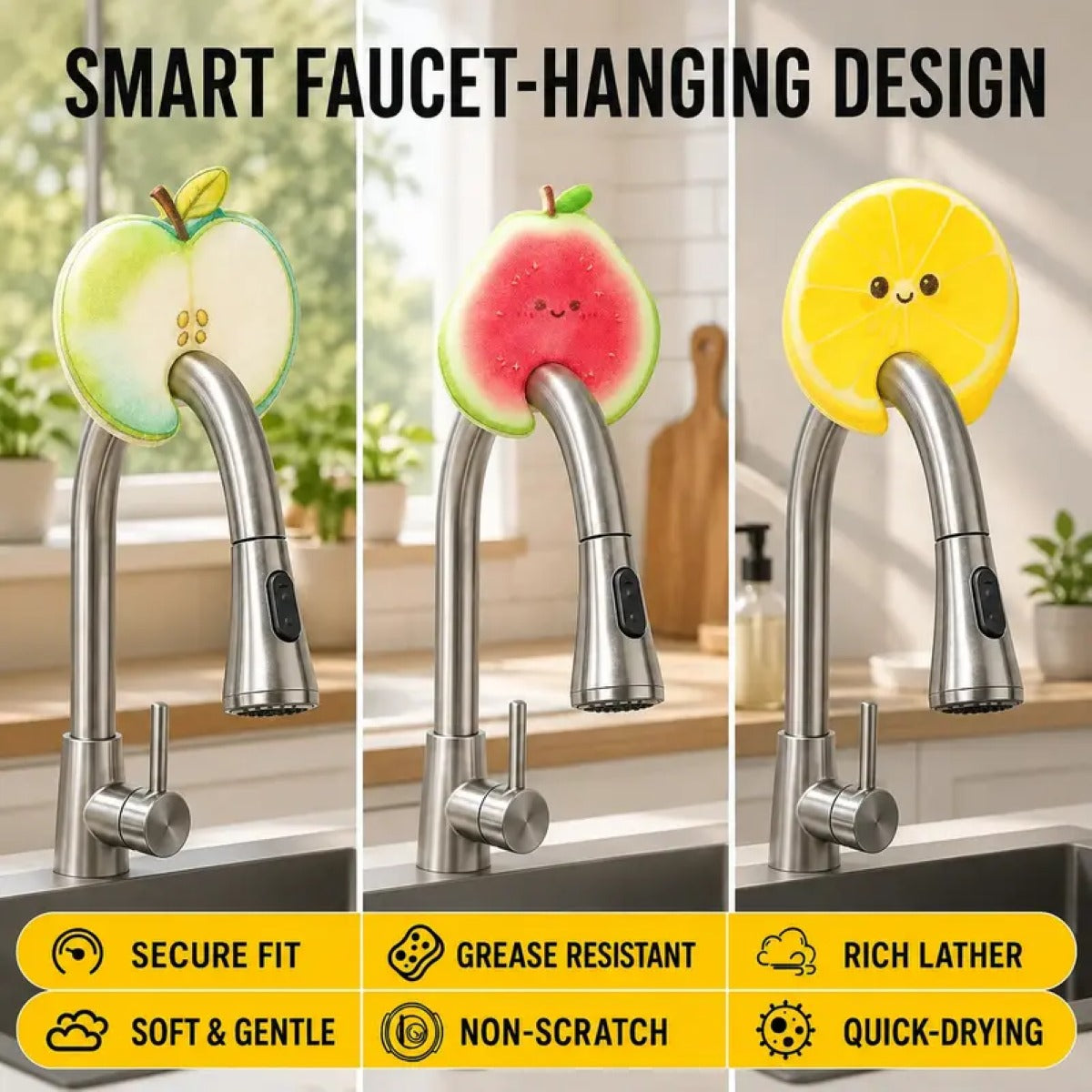 Faucet-Hanging Fruit Kitchen Sponges