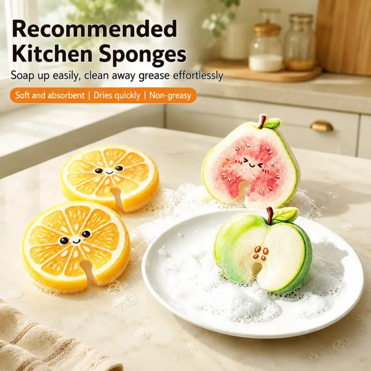 Faucet-Hanging Fruit Kitchen Sponges