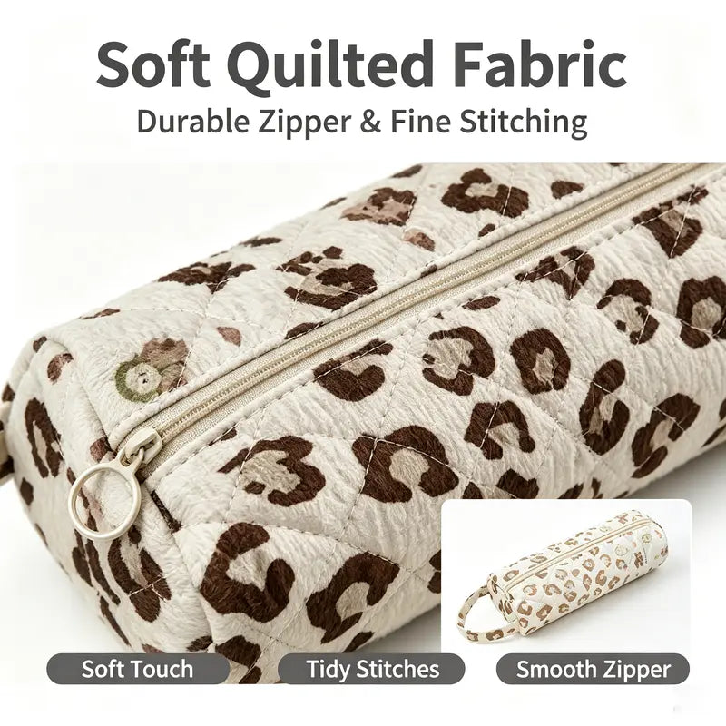 Cute Quilted Makeup Bag | Cylindrical Travel Organizer