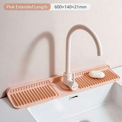 Silicone Faucet Splash Guard Mat - Sloped Drain Sink Water Catcher for Kitchen & Bathroom