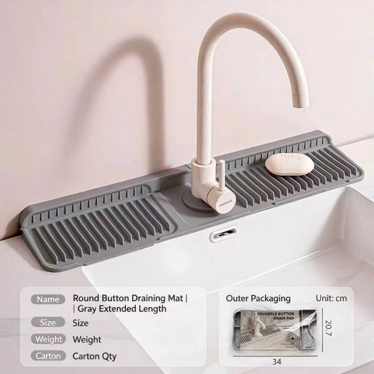Silicone Faucet Splash Guard Mat - Sloped Drain Sink Water Catcher for Kitchen & Bathroom