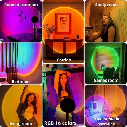 Upgraded Sunset Lamp Projector - 180° Rotating, 16 RGB LED Colors, 4 Modes