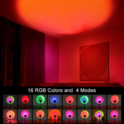 Upgraded Sunset Lamp Projector - 180° Rotating, 16 RGB LED Colors, 4 Modes