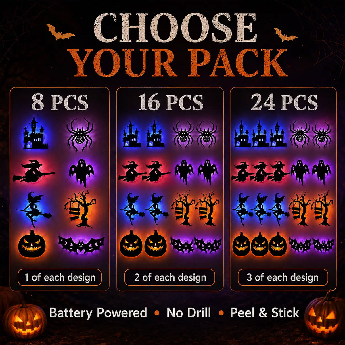 8 Pieces Halloween LED Wall Stickers