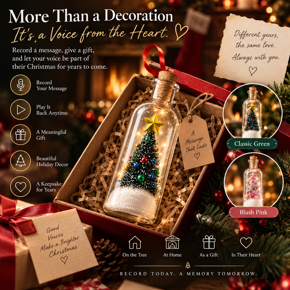 🎄Voice Recordable Ornament Glass Christmas Tree 🎁