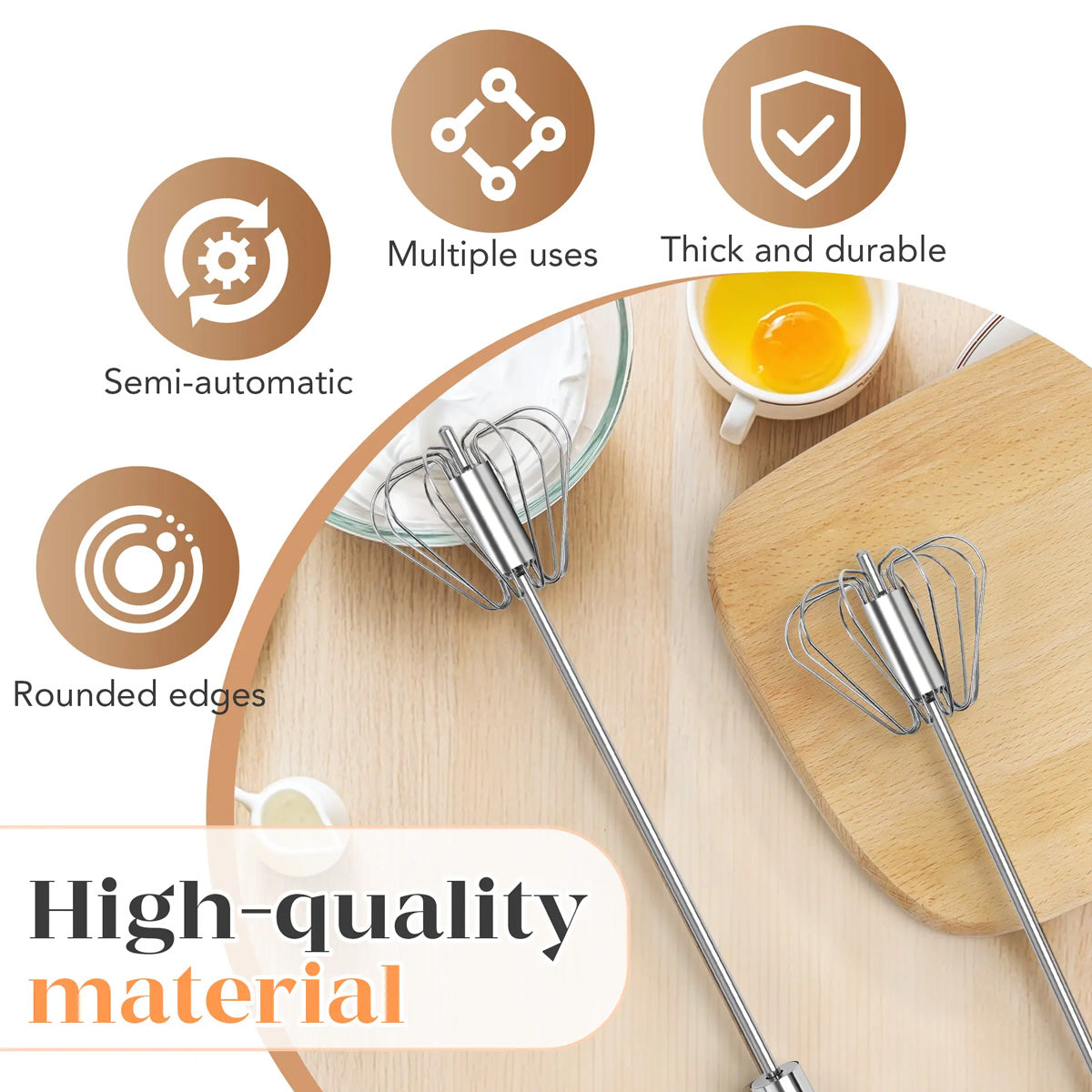 Stainless Steel Hand-Push Rotary Whisk