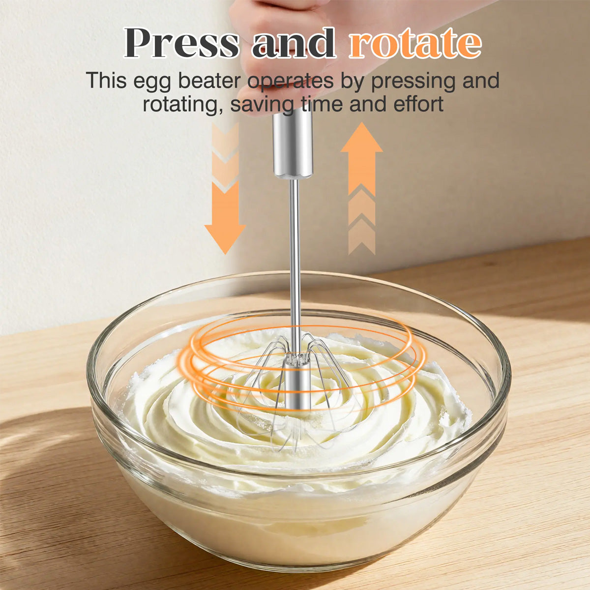 Stainless Steel Hand-Push Rotary Whisk