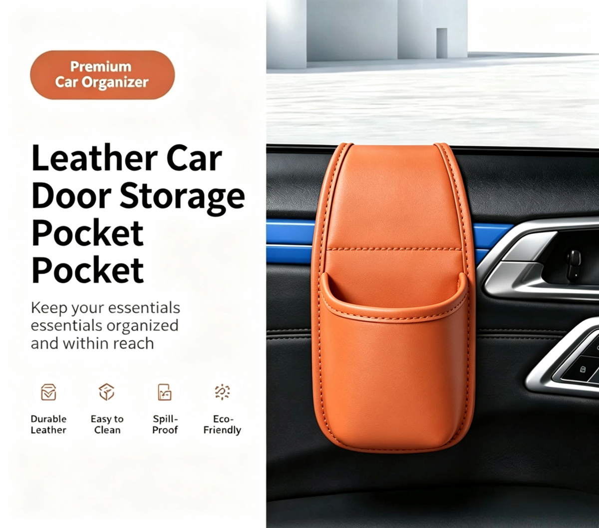 Leather Car Door Storage Pocket
