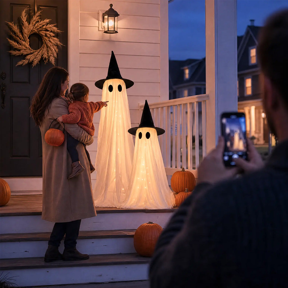 Halloween Lighted Ghost Decor Set