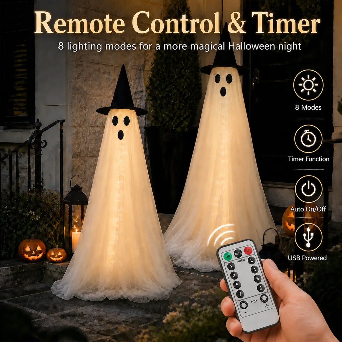 Halloween Lighted Ghost Decor Set