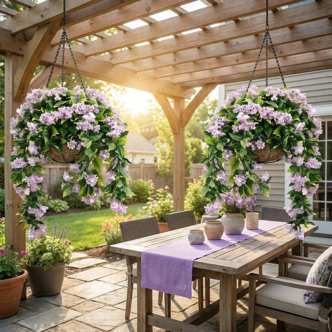 Faux Crepe Myrtle Hanging Baskets Ultra-Realistic (2 pcs)