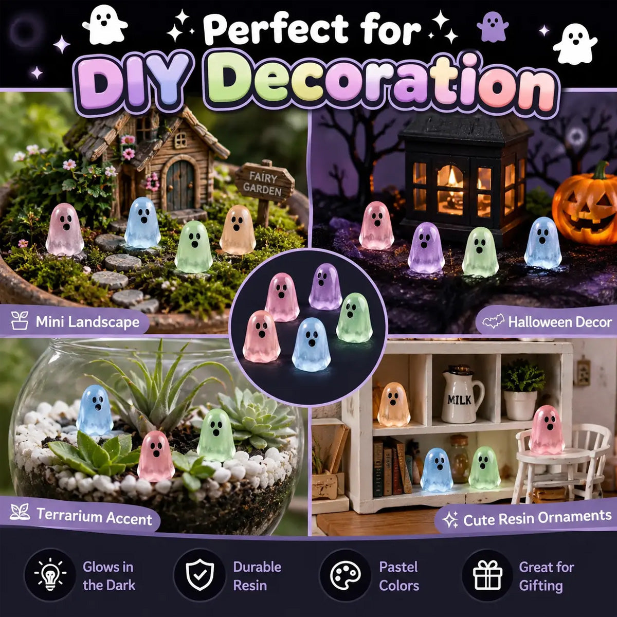 Glow in Dark Ghost Resin Bead Set