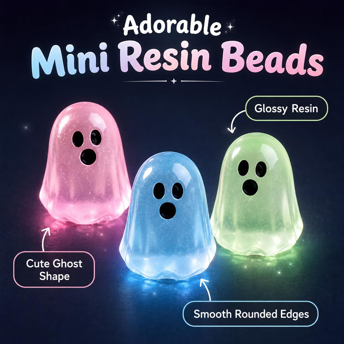 Glow in Dark Ghost Resin Bead Set