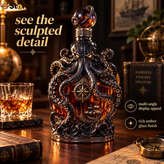 Kraken Voyage Octopus Whiskey Decanter | Gothic Nautical Bar Centerpiece