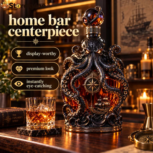 Kraken Voyage Octopus Whiskey Decanter | Gothic Nautical Bar Centerpiece