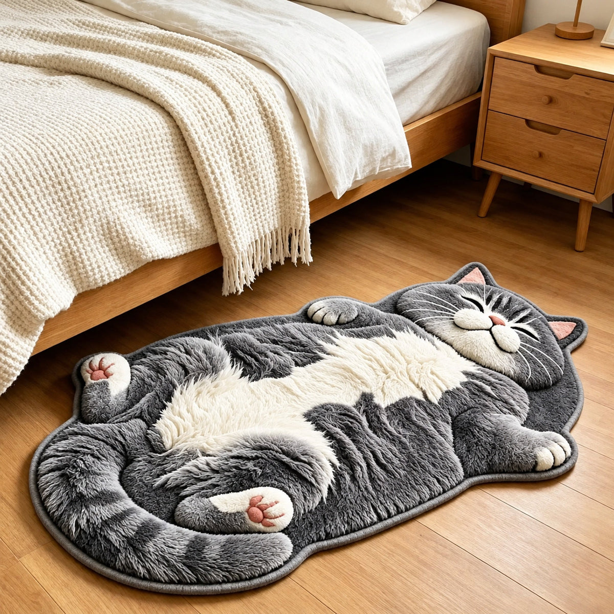 Chubby Tabby Cat Shaped Rug